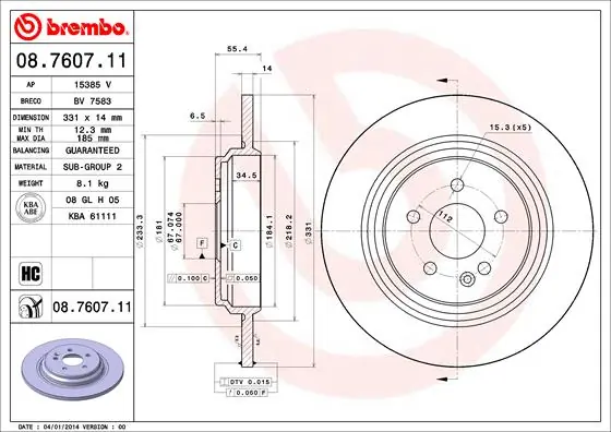 Disque de frein BREMBO 08.7607.11