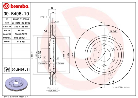 Disque de frein BREMBO 09.B496.11