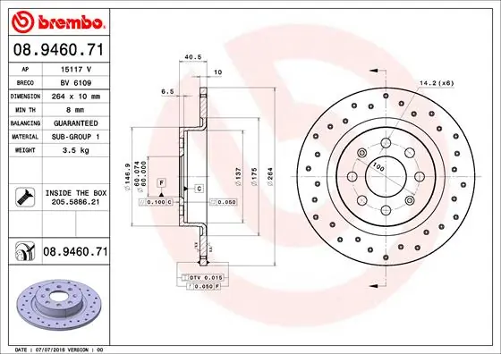 Disque de frein BREMBO 08.9460.71