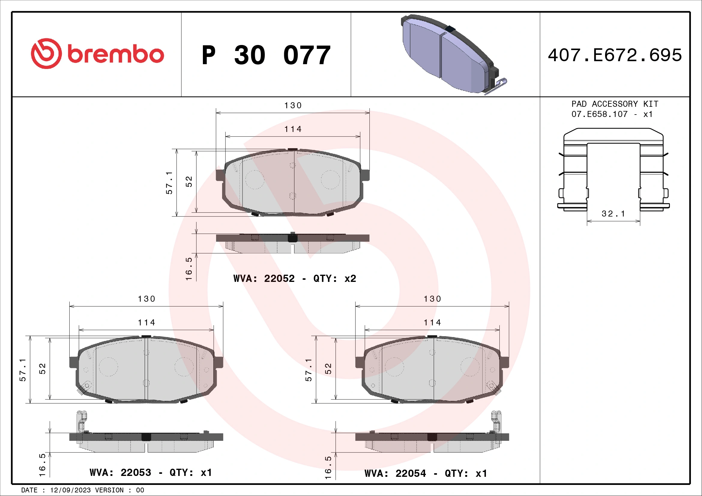 Kit de plaquettes de frein, frein à disque BREMBO P 30 077