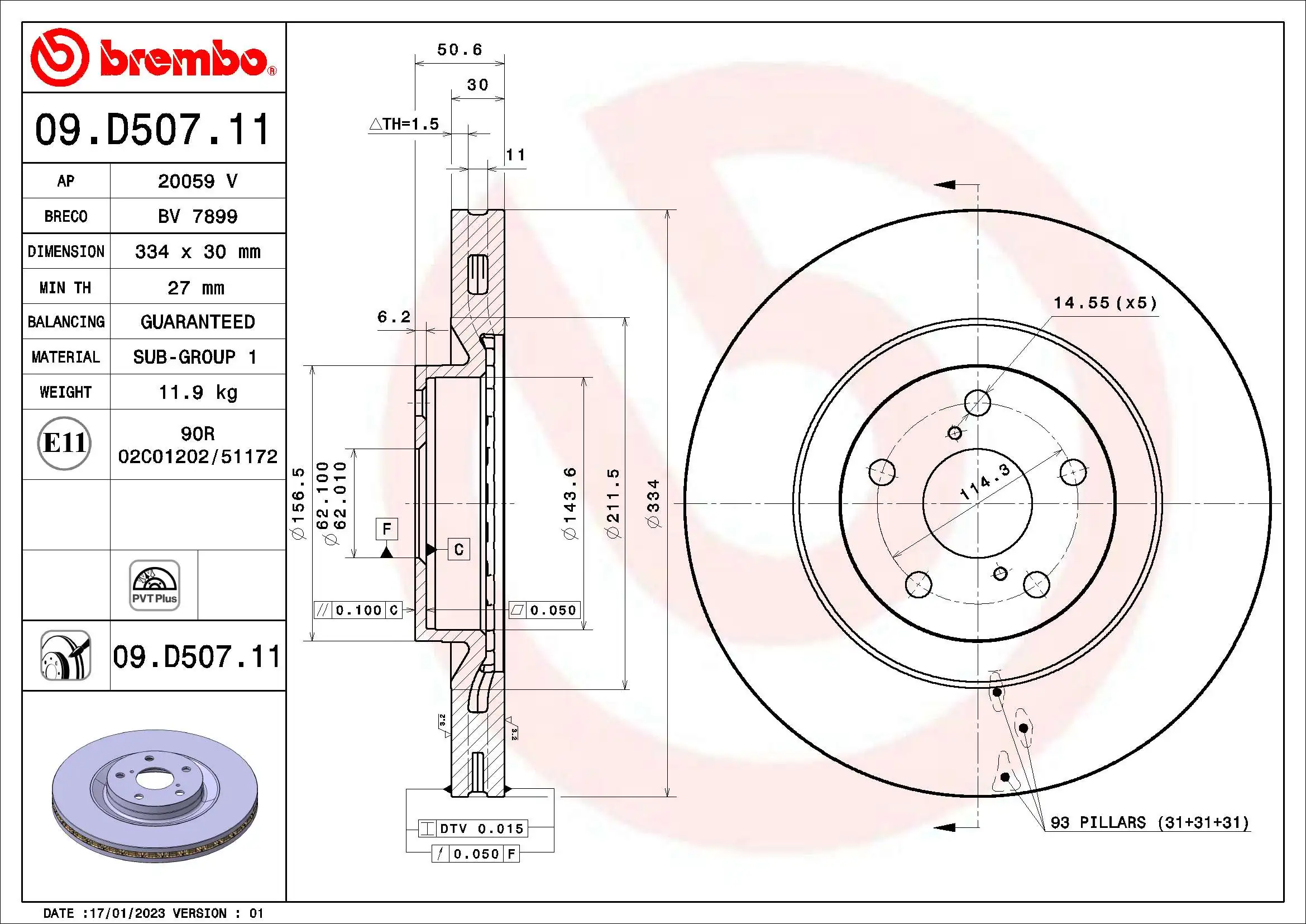 Disque de frein BREMBO 09.D507.11
