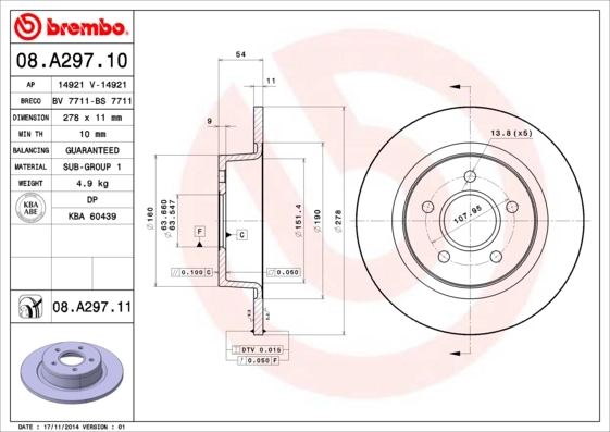 Disque de frein BREMBO 08.A297.11