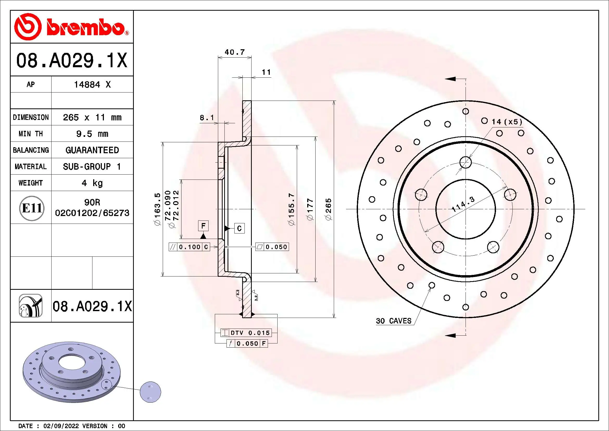 Disque de frein BREMBO 08.A029.1X