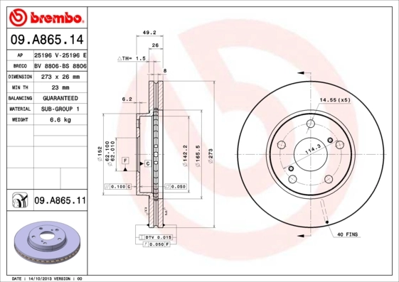 BREMBO 09.A865.11 — Диск гальмівний