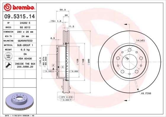 Disque de frein BREMBO 09.5315.14