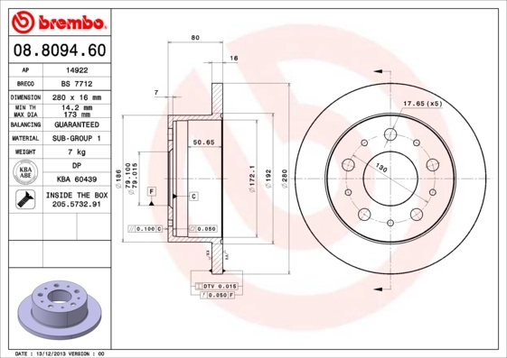Disque de frein BREMBO 08.8094.60