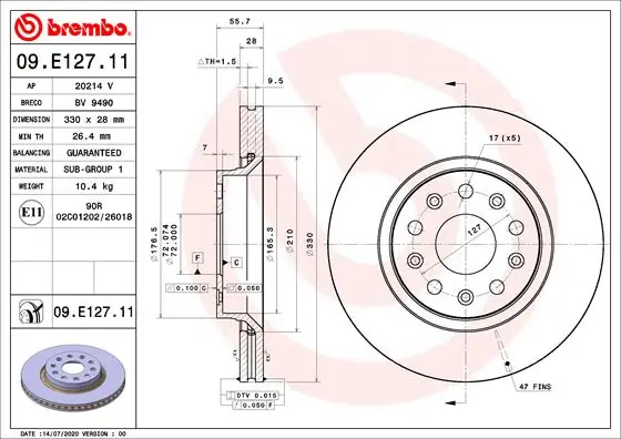 Disque de frein BREMBO 09.E127.11