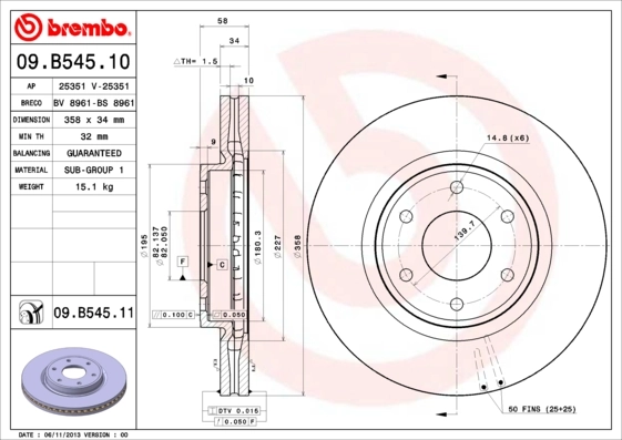 Disque de frein BREMBO 09.B545.11