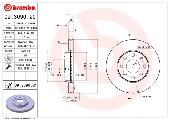 Disque de frein BREMBO 09.3090.21