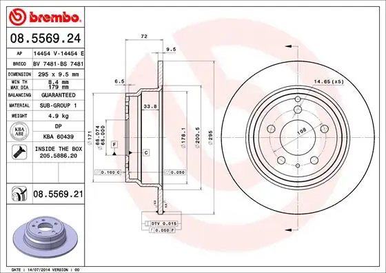 Disque de frein BREMBO 08.5569.21