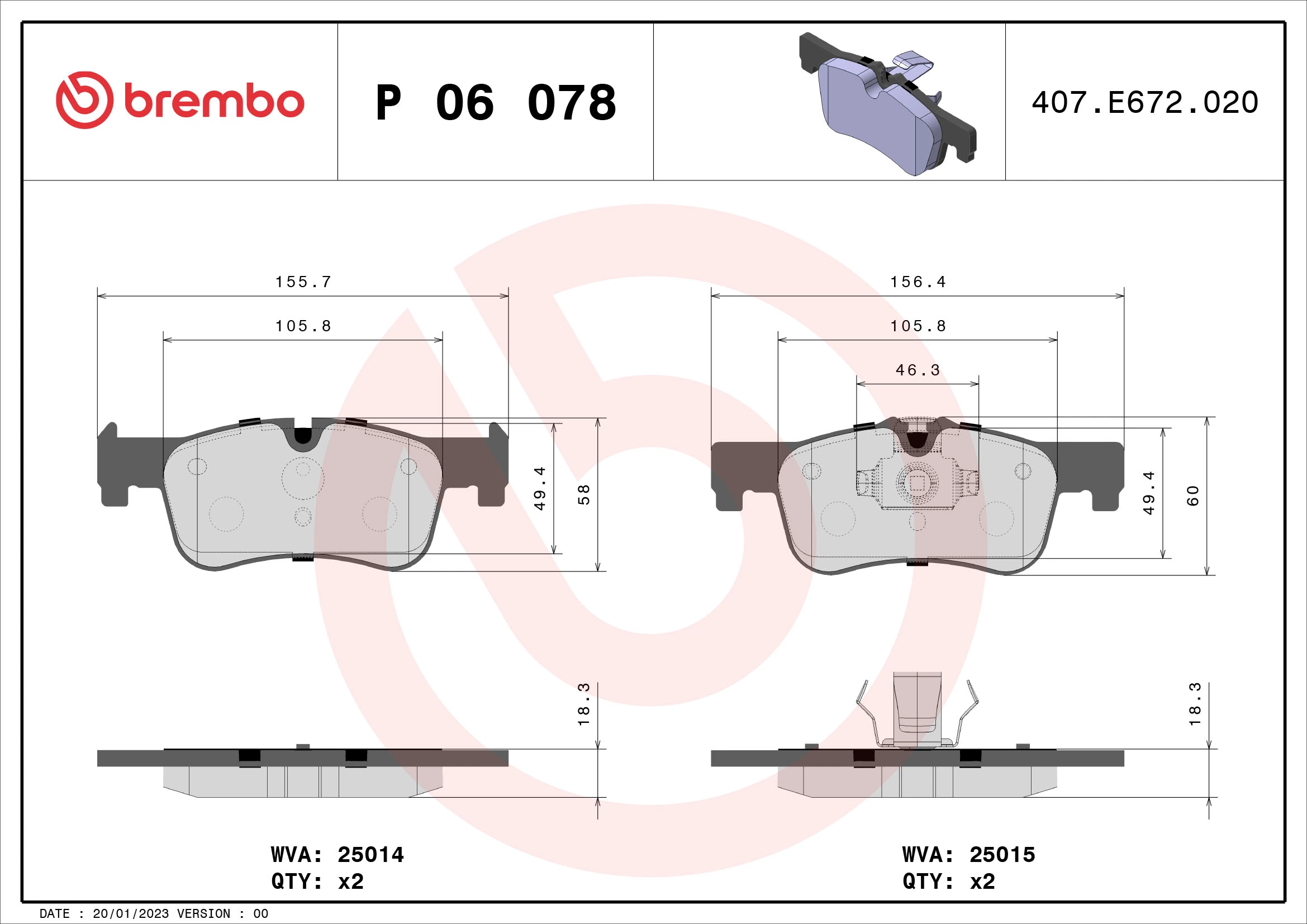 Kit de plaquettes de frein, frein à disque BREMBO P 06 078