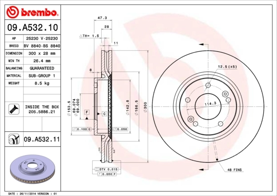 Disque de frein BREMBO 09.A532.11