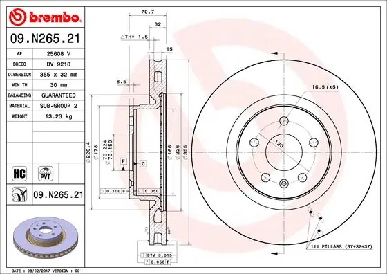 BREMBO 09.N265.21 — Гальмівний диск