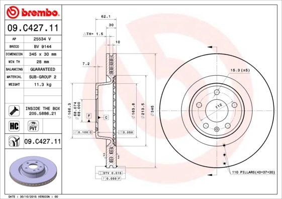 Disque de frein BREMBO 09.C427.11