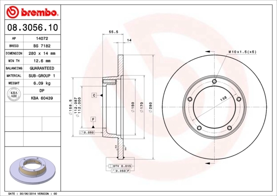 Disque de frein BREMBO 08.3056.10