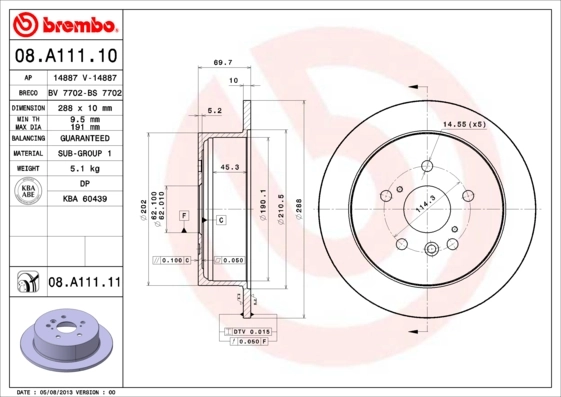 BREMBO 08.A111.11 — Диск гальмівний