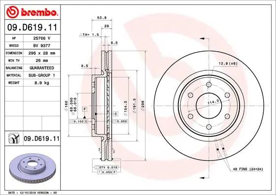 Disque de frein BREMBO 09.D619.11