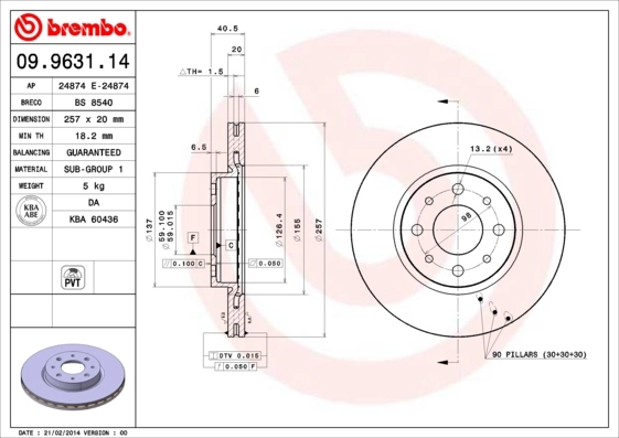 Disque de frein BREMBO 09.9631.14