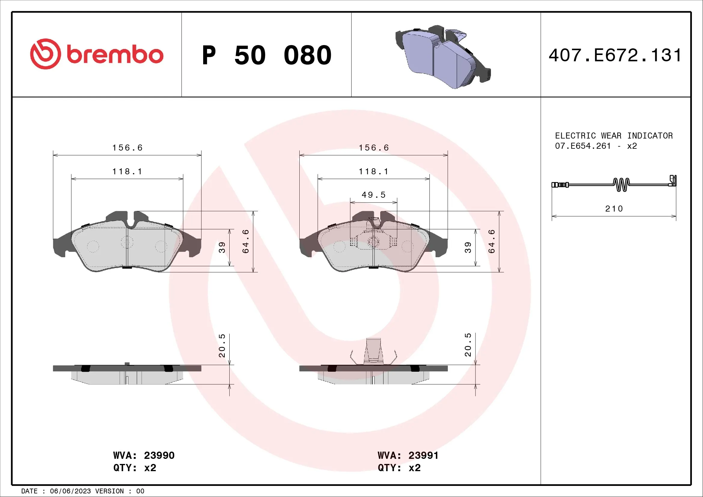 BREMBO P 50 080 — Колодка гальм. диск. MB SPRINTER 2-t, VW LT 28-35 передн. (вир-во BREMBO)