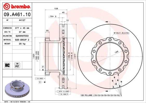 Disque de frein BREMBO 09.A461.10