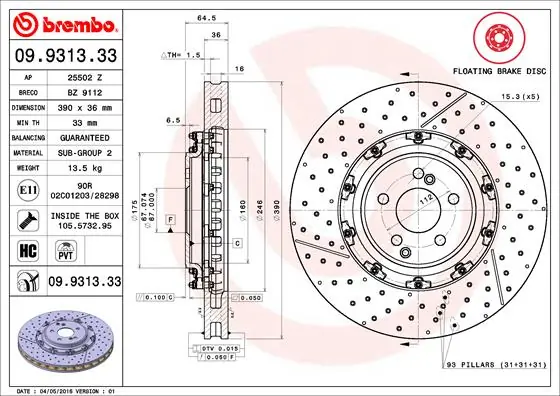 Disque de frein BREMBO 09.9313.33