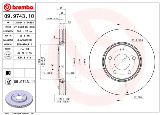 Disque de frein BREMBO 09.9743.11