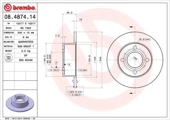 Disque de frein BREMBO 08.4874.14