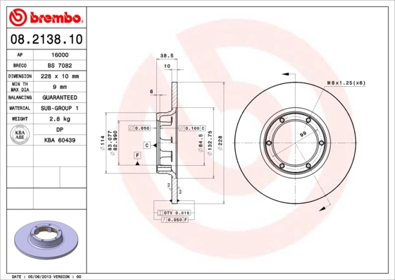 Disque de frein BREMBO 08.2138.10