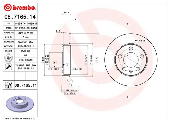 Disque de frein BREMBO 08.7165.11
