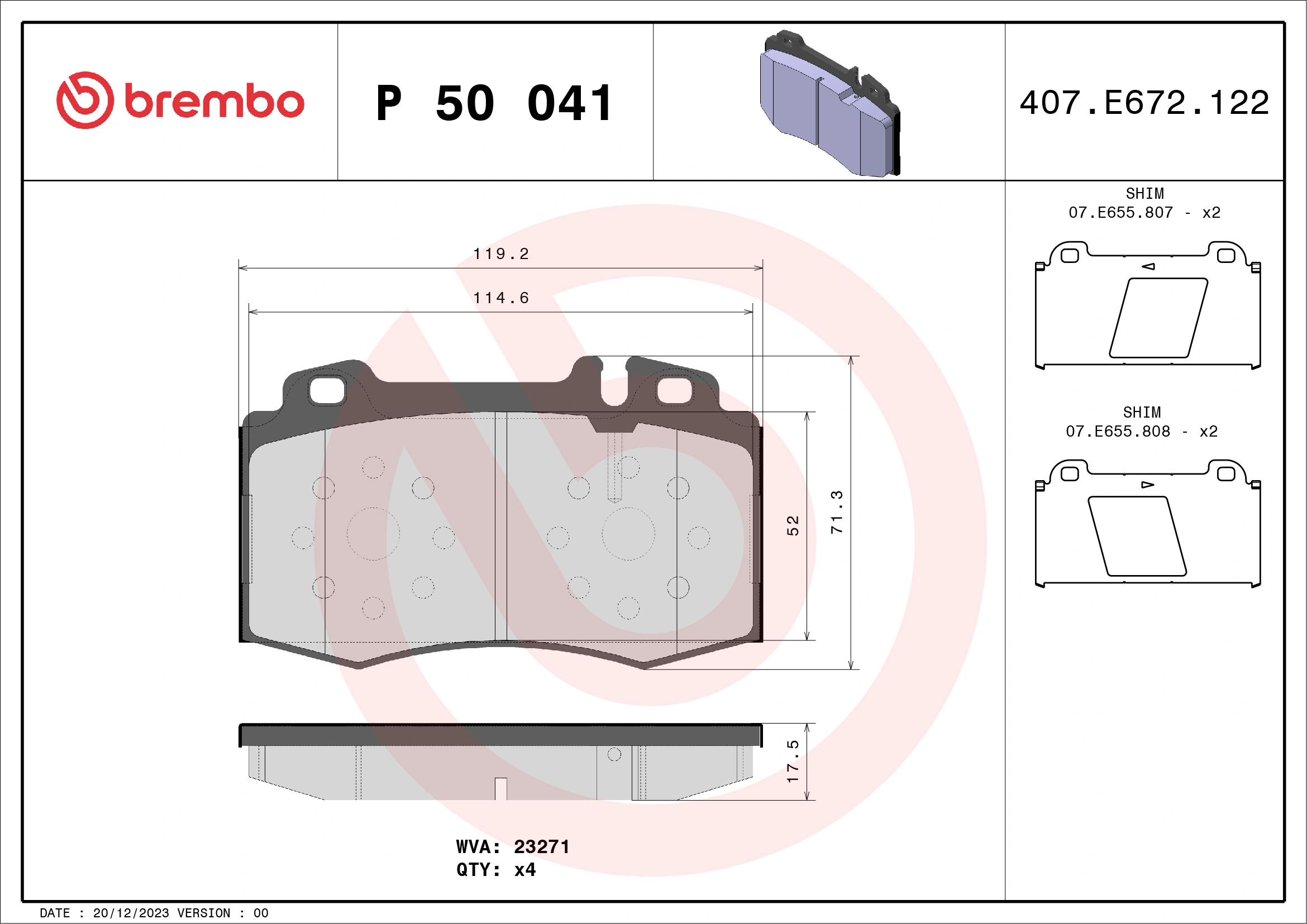 Kit de plaquettes de frein, frein à disque BREMBO P 50 041