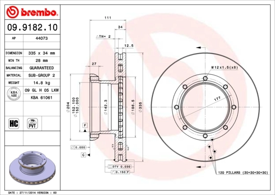 Disque de frein BREMBO 09.9182.10