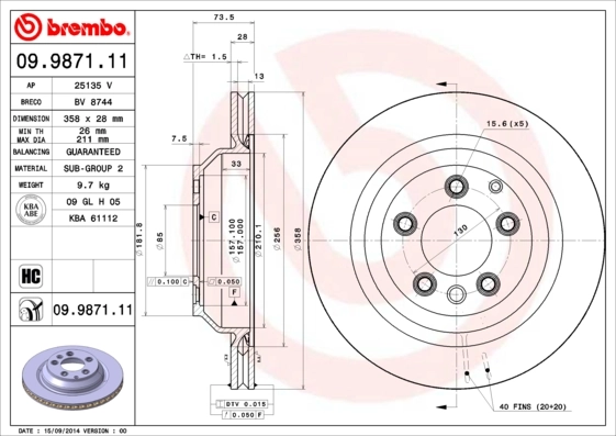 Disque de frein BREMBO 09.9871.11