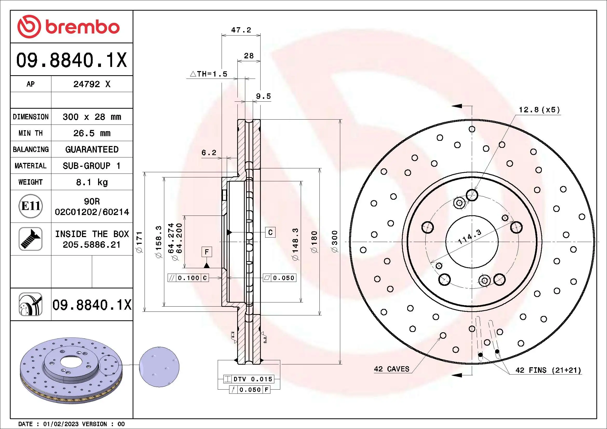 Disque de frein BREMBO 09.8840.1X