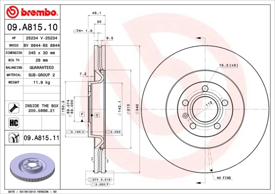 Disque de frein BREMBO 09.A815.11