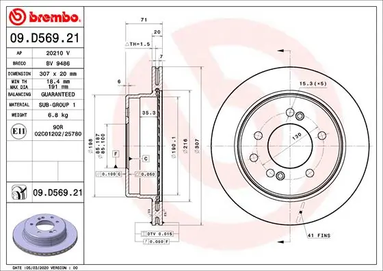 Disque de frein BREMBO 09.D569.21