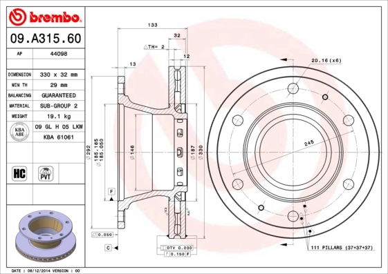 Disque de frein BREMBO 09.A315.60
