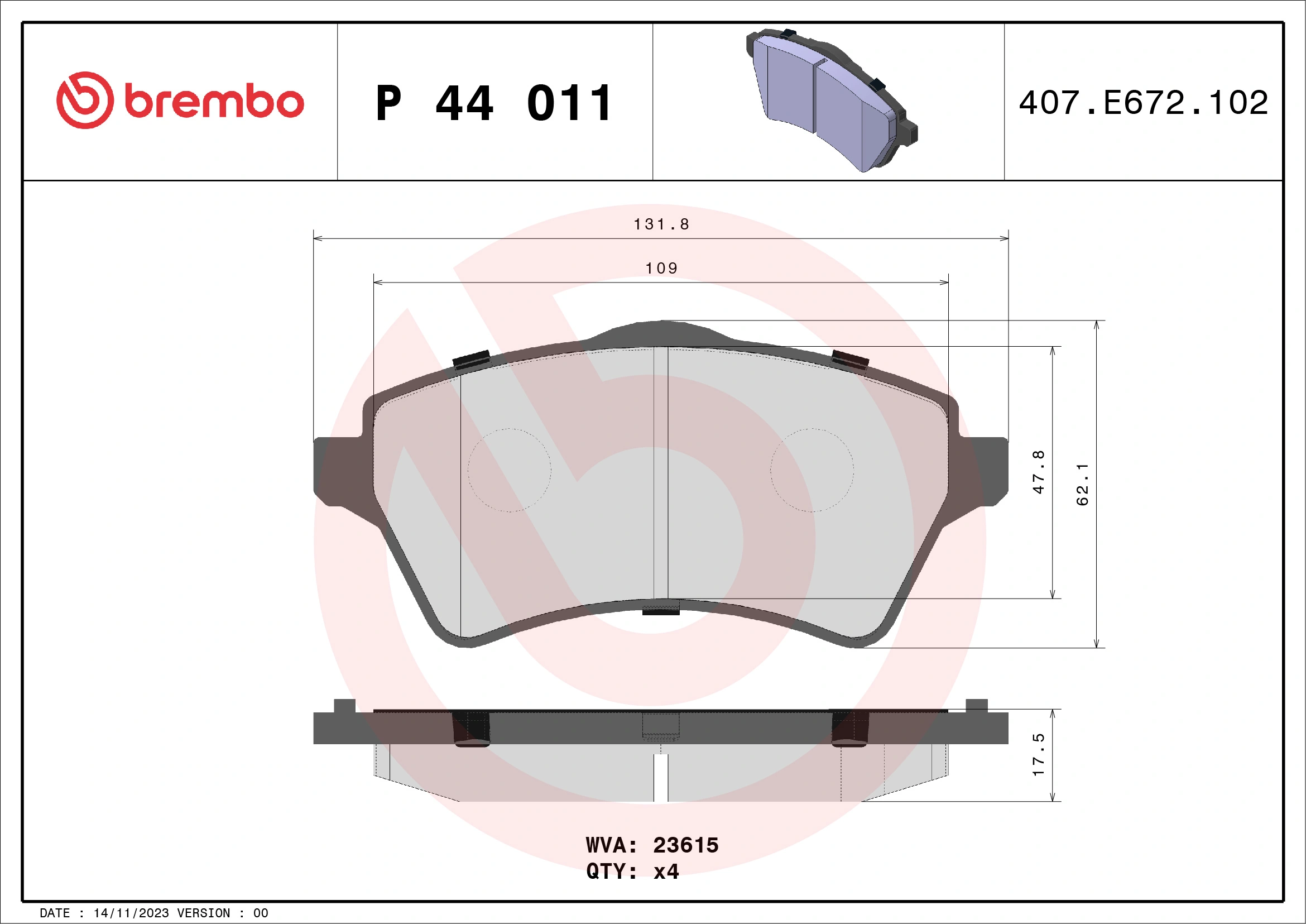 BREMBO P44011 — Колодки гальмівні дискові