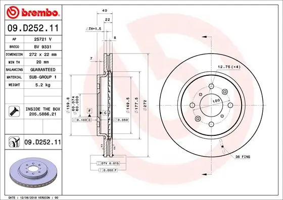 Disque de frein BREMBO 09.D252.11