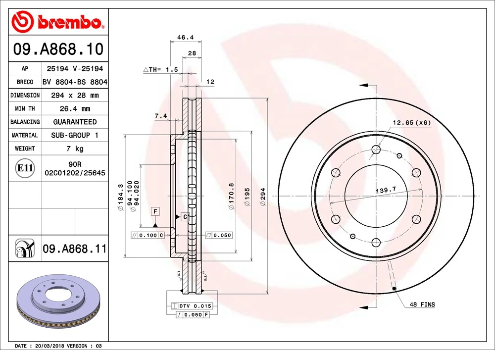 Disque de frein BREMBO 09.A868.11