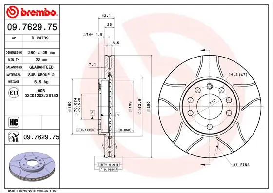 Disque de frein BREMBO 09.7629.75