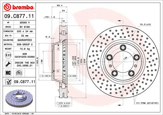 Disque de frein BREMBO 09.C877.11