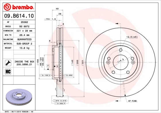 Disque de frein BREMBO 09.B614.10