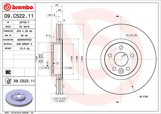 BREMBO 09.C522.11 — Диск гальмівний