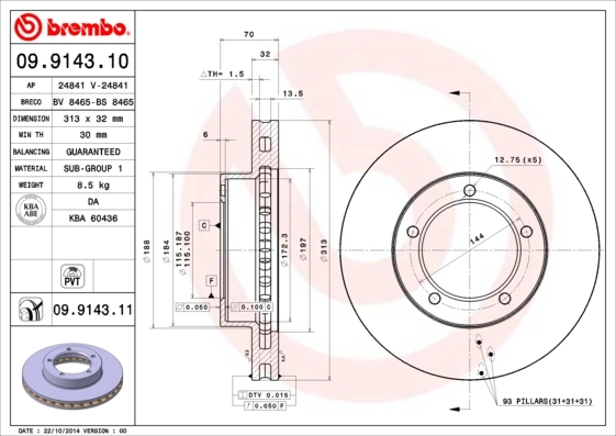 Disque de frein BREMBO 09.9143.11