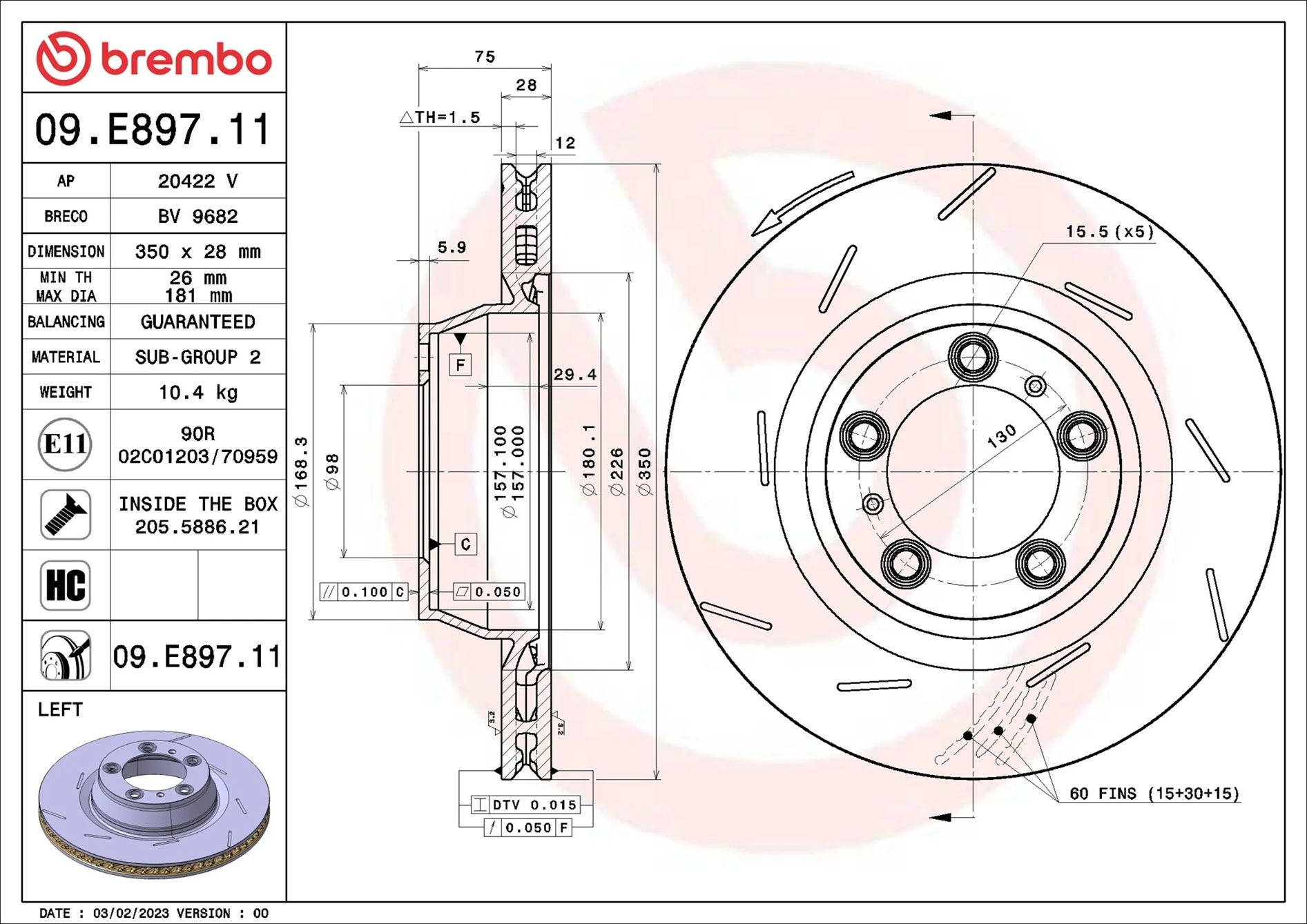 Disque de frein BREMBO 09.E897.11
