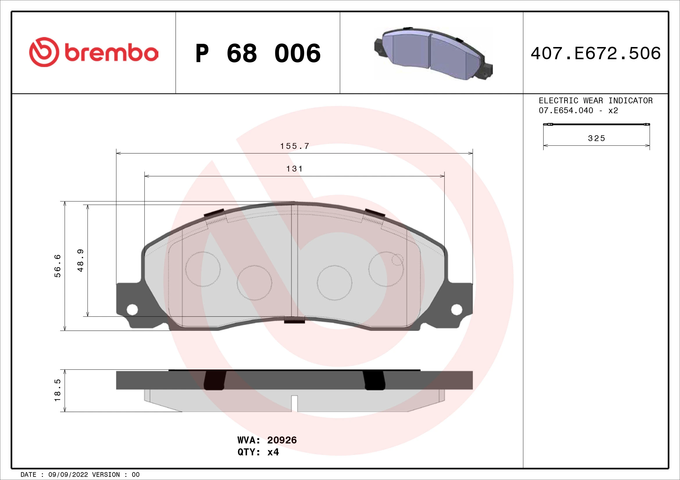 Kit de plaquettes de frein, frein à disque BREMBO P 68 006