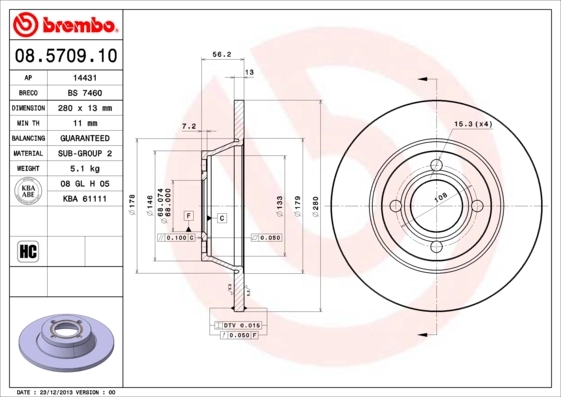 Disque de frein BREMBO 08.5709.10