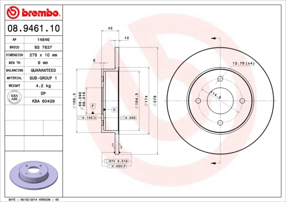 Disque de frein BREMBO 08.9461.10