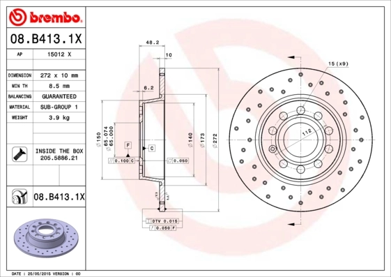 Disque de frein BREMBO 08.B413.1X