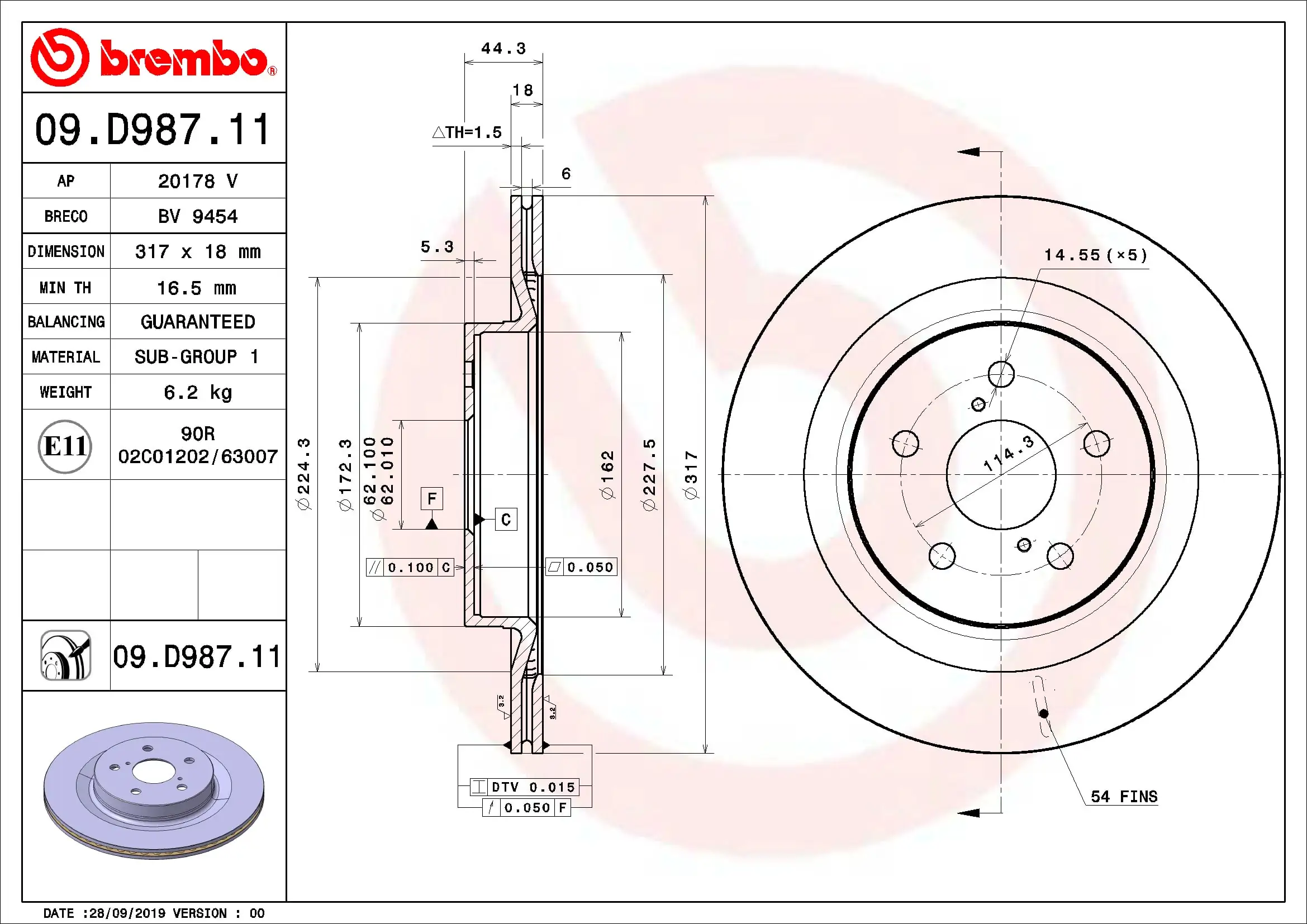Disque de frein BREMBO 09.D987.11